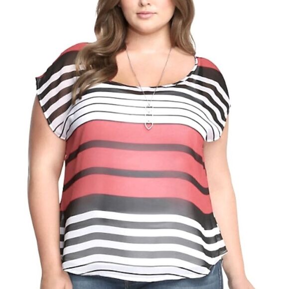 TORRID | EUC Georgette Striped Sheer Chiffon Blouse Top Open Button Back… - Picture 8 of 8